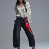 Polka Dot Button-Up chiffon Shirt with Ruffles
