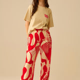 Red abstract print wide-leg trousers