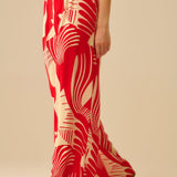 Red abstract print wide-leg trousers
