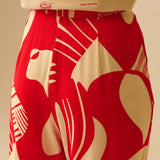 Red abstract print wide-leg trousers