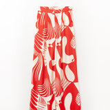 Red abstract print wide-leg trousers