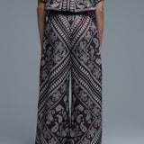 Relaxed Paisley Print Pants With Adjustable Drawstring in Brown