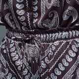 Relaxed Paisley Print Pants With Adjustable Drawstring in Brown
