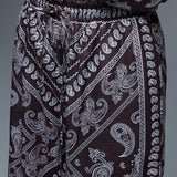 Relaxed Paisley Print Pants With Adjustable Drawstring in Brown
