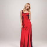 Sexy one shoulder pleated bodice mermaid silky satin prom dress