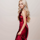 Sexy one shoulder pleated bodice mermaid silky satin prom dress