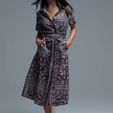 Short Sleeve Paisley Print Shirt Dress in brown