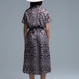 Short Sleeve Paisley Print Shirt Dress in brown