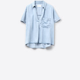 Short Sleeve Tencel Shirt With Chest Pocket in Blue