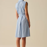 Sleeveless Shirt Dress With Belt And Embroidered Pocket