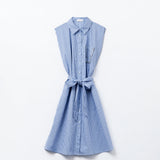 Sleeveless Shirt Dress With Belt And Embroidered Pocket
