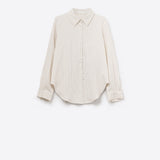Sophisticated Pinstripe Cream-Striped High-Neck Shirt