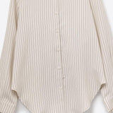 Sophisticated Pinstripe Cream-Striped High-Neck Shirt