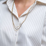 Sophisticated Pinstripe Cream-Striped High-Neck Shirt