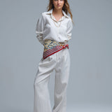 Sophisticated Pinstripe Cream-Striped High-Neck Shirt