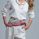 Sophisticated Pinstripe Cream-Striped High-Neck Shirt
