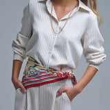 Sophisticated Pinstripe Cream-Striped High-Neck Shirt
