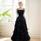 Spaghetti-straps Pleated bodice Ruffle Layered tutu soft tulle prom dress