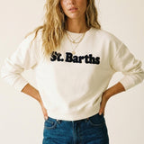 St Barths Navy logo Embroidered Sweatshirt in cream color