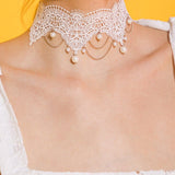 CHOOSE HAPPINESS LACE PEARL CHOKER NECKLACE