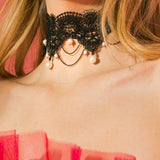 CHOOSE HAPPINESS LACE PEARL CHOKER NECKLACE