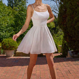 Amoris T103W Short A-Line Glitter Satin Off White Dress