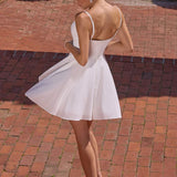 Amoris T103W Short A-Line Glitter Satin Off White Dress