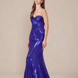 Nox Anabel T1499 Dress Strapless Metallic Satin Fitted Gown