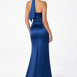 Astee T2001 Fitted Long V-Neckline Halter Top Evening Gown