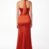 Astee T2001 Fitted Long V-Neckline Halter Top Evening Gown