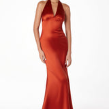 Astee T2001 Fitted Long V-Neckline Halter Top Evening Gown