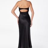 Astee T2006 Tea Length Satin Dress Cut Out Cowl-Like Back