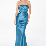 Astee T2006 Tea Length Satin Dress Cut Out Cowl-Like Back