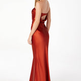 Astee T2006 Tea Length Satin Dress Cut Out Cowl-Like Back