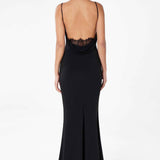 Astee T2008W Fitted Spaghetti Strap Open Back with Lace Detail Gown