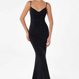Astee T2008W Fitted Spaghetti Strap Open Back with Lace Detail Gown