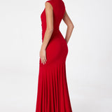 Astee T2009 Long V-Neckline Ruched Mermaid Gown