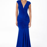 Astee T2009 Long V-Neckline Ruched Mermaid Gown