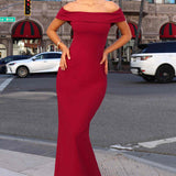 Astee T2011 Off the Shoulder Fitted Evening Gown Back Slit