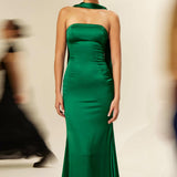 Astee T2012 Strapless Fitted Mermaid Gown with Scarf