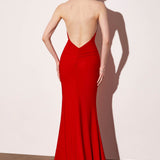 Astee T501 Long Halter V-Neckline Fitted Open Back Evening Gown