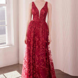 Ladivine Amoris T606 Long Sleeveless Glitter Print A-Line Gown