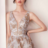 Ladivine Amoris T606 Long Sleeveless Glitter Print A-Line Gown