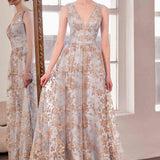 Ladivine Amoris T606 Long Sleeveless Glitter Print A-Line Gown