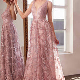 Ladivine Amoris T606 Long Sleeveless Glitter Print A-Line Gown