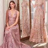 Ladivine Amoris T606 Long Sleeveless Glitter Print A-Line Gown