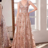 Ladivine Amoris T606 Long Sleeveless Glitter Print A-Line Gown