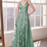Ladivine Amoris T606 Long Sleeveless Glitter Print A-Line Gown