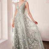 Ladivine Amoris T606 Long Sleeveless Glitter Print A-Line Gown