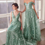 Ladivine Amoris T606 Long Sleeveless Glitter Print A-Line Gown
